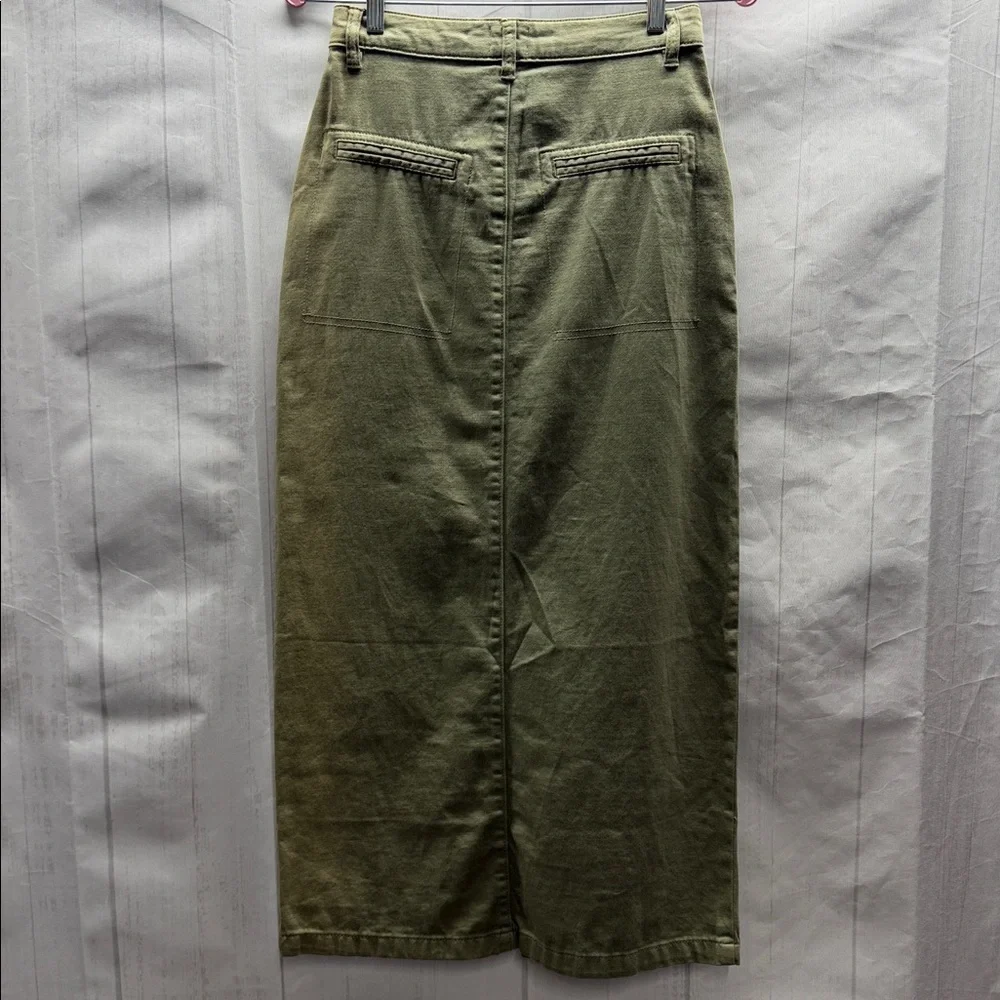 Cotton On NWT Khaki Green Denim Front Slit Midi Skirt Size 2